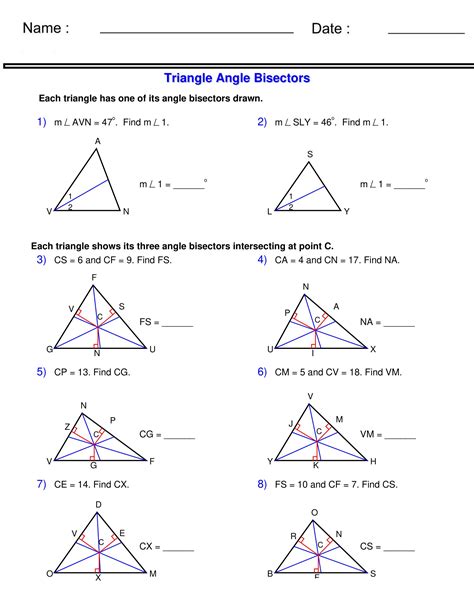 angle bisector theorem worksheet